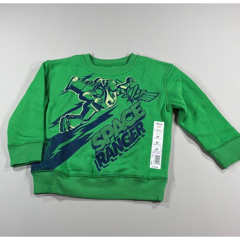 Disney Toddler Boys Space Ranger Sweatshirt 3T‎ Green Buzz Lightyear Fleece Crew - Picture 3 of 4